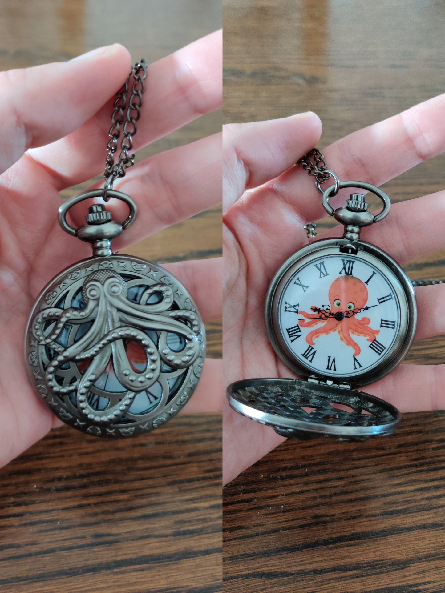 Collier grosse montre à gousset pieuvre